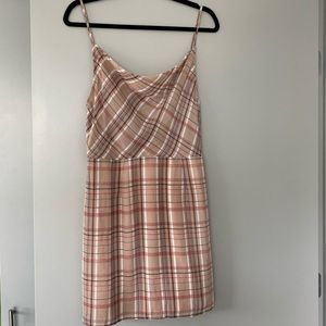 Pink plaid cami dress with cowl neck